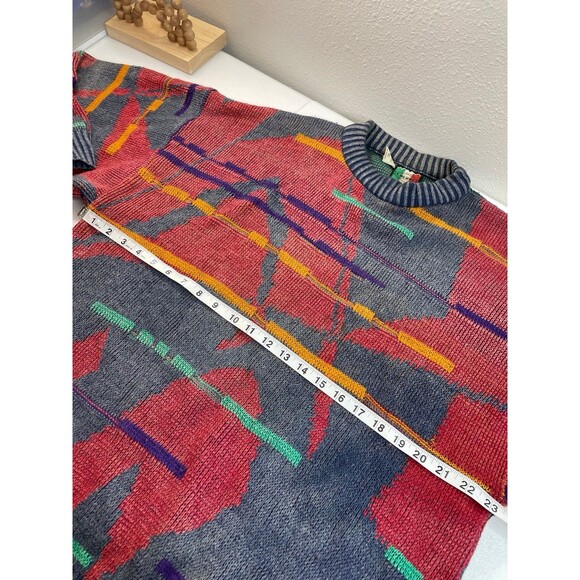 Vintage COLORE Italy Abstract Knit Sweater XL 90s Art Pattern Made in Italy - Picture 4 of 9